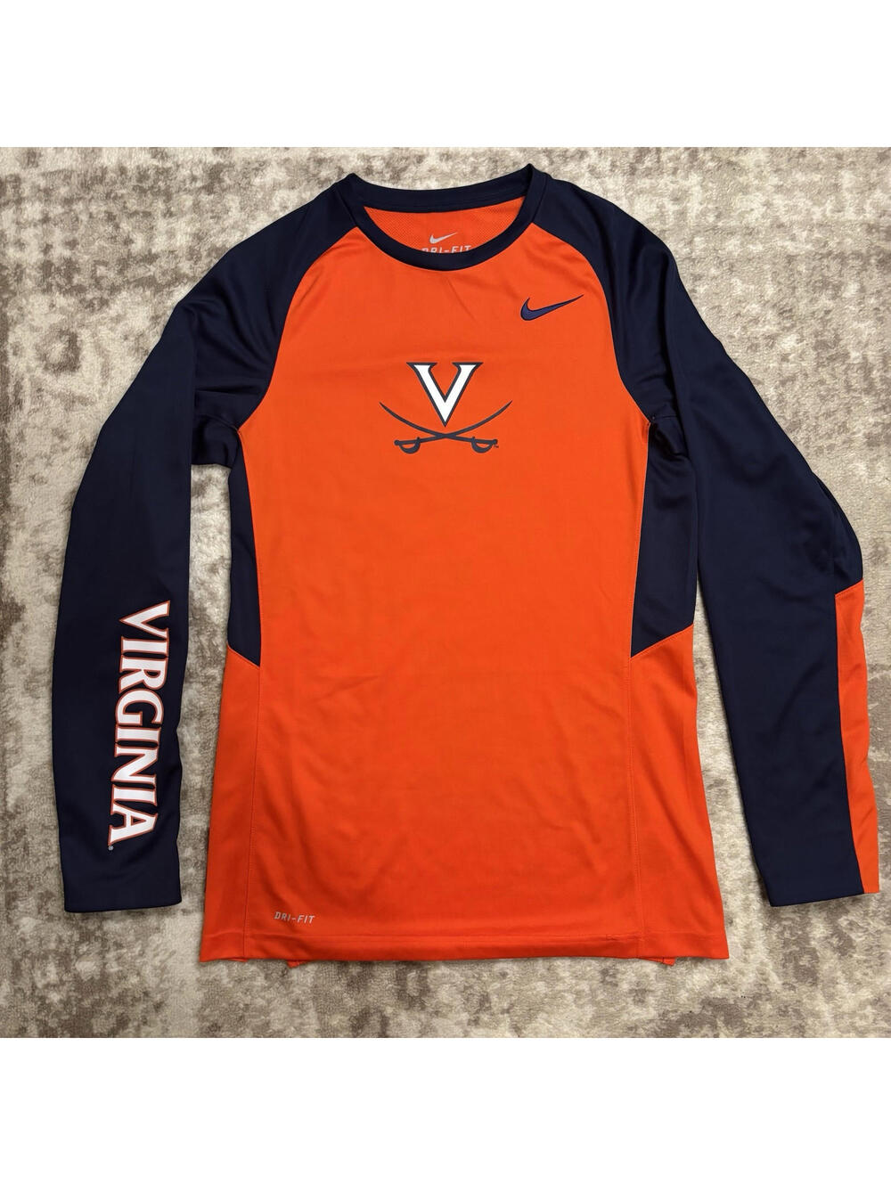 Nike Shirt Men’s Virginia Small Long Sleeve Orange Blue Dri Fit Mesh Performance